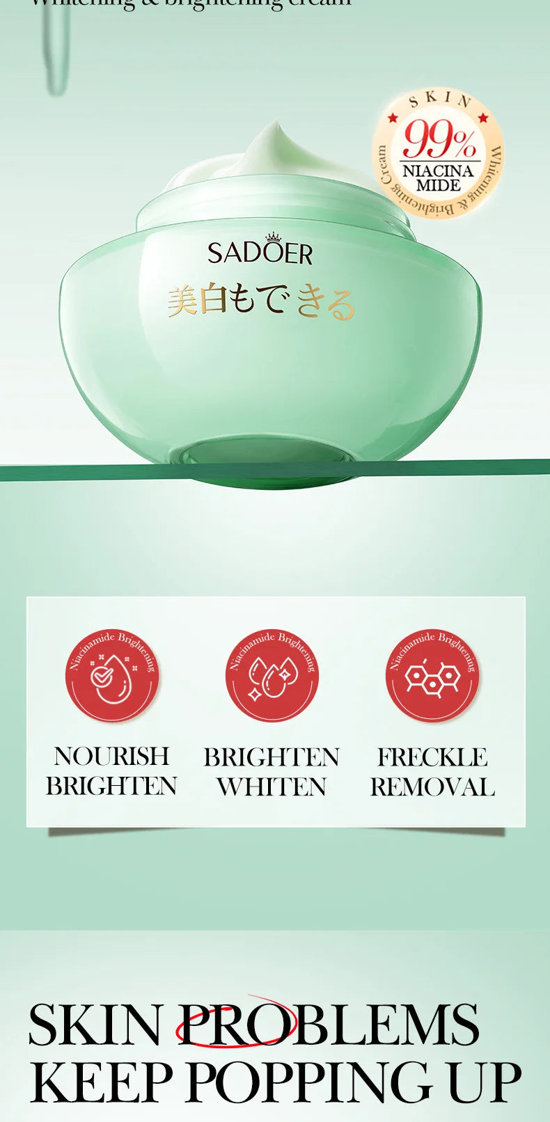 SADOER Nicotinamide Moisturizing Face Cream for Faical Brightening Nourishing Hydrating Firming Facial Creams Face Skin Care