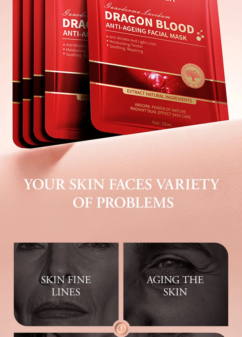 5/10pcs SADOER Dragon Blood Facial Masks for Face Moisturizing Anti-aging Hydrating Face Mask Facial Skin Care Products