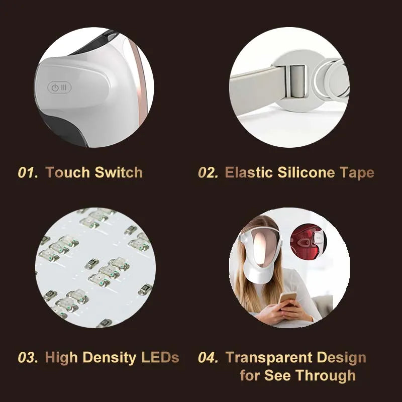 807 Nano Lamp LED Facial Mask With LED Light Therapy 3 Color Red Light Therapy Anti-Aging Mask Full Face With Neck Beauty Health