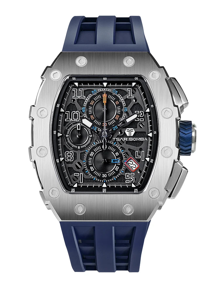 TSAR BOMBA Tonneau Watches for Men Sapphire Quartz Wristwatch Fashion Timepiece 5ATM Waterproof Clock Luxury Mens Watch