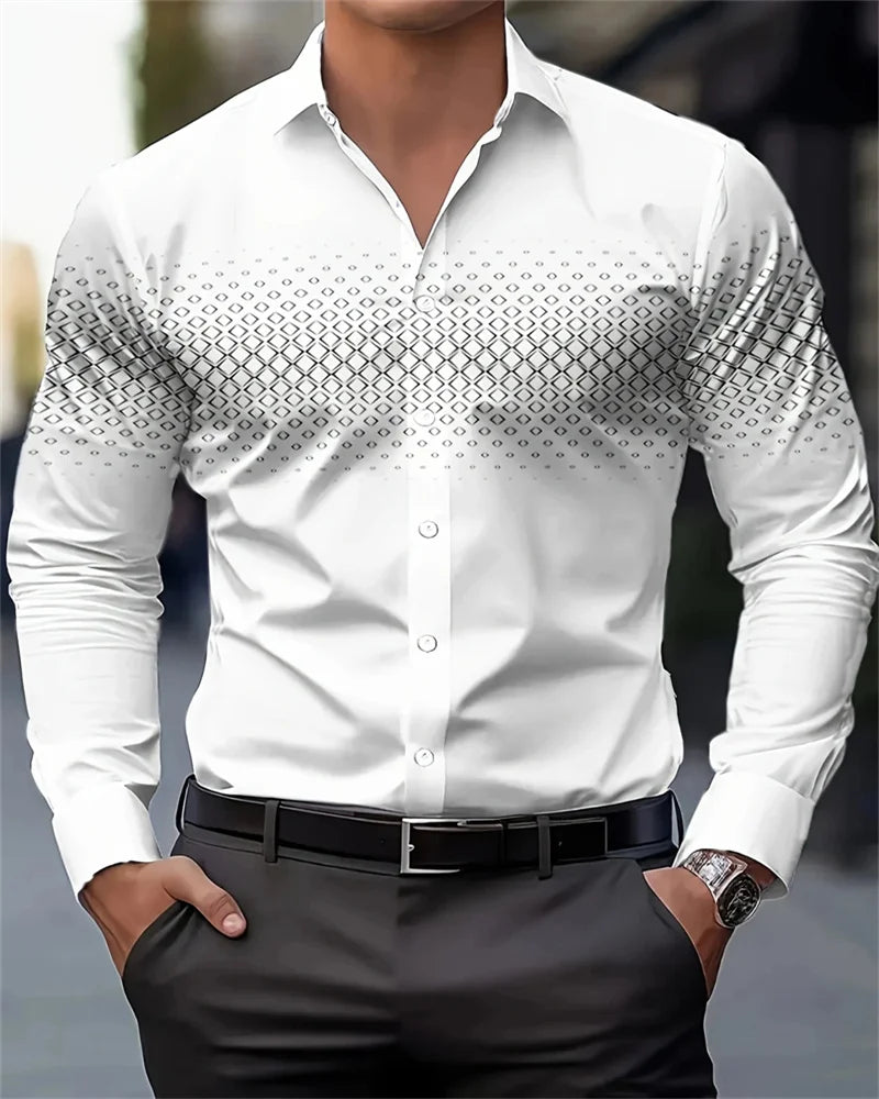 New Men's Black Shirt 3D Printed Fit Button Evening Dress Casual Sports Shirt Fashion Comfortable Long Sleeves