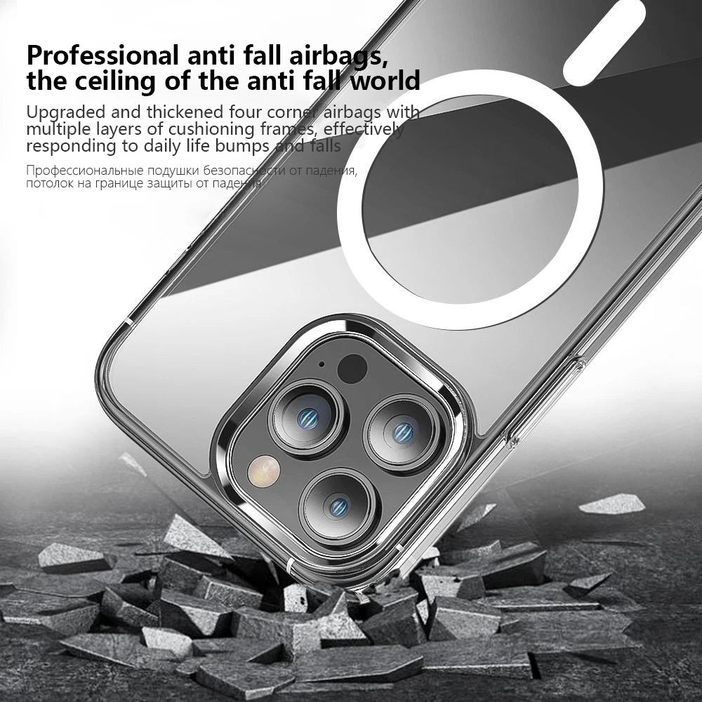 For MagSafe Transparent Magnetic Wireless Charging Case For iPhone 15 14 13 12 11 Pro Max Mini 8 7 Plus X XS XR Protective Cover