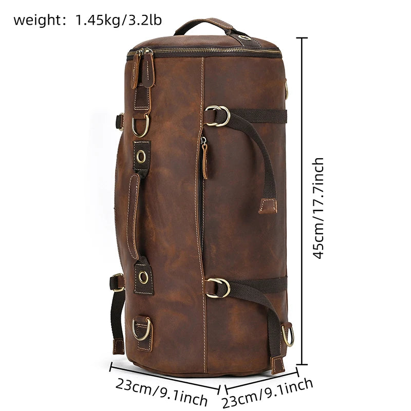 Luufan Unique Design Leather Backpack For Men Vintage Crazy Horse Leather Bucket Daypack Large Male Travel Bag Male Backpacks