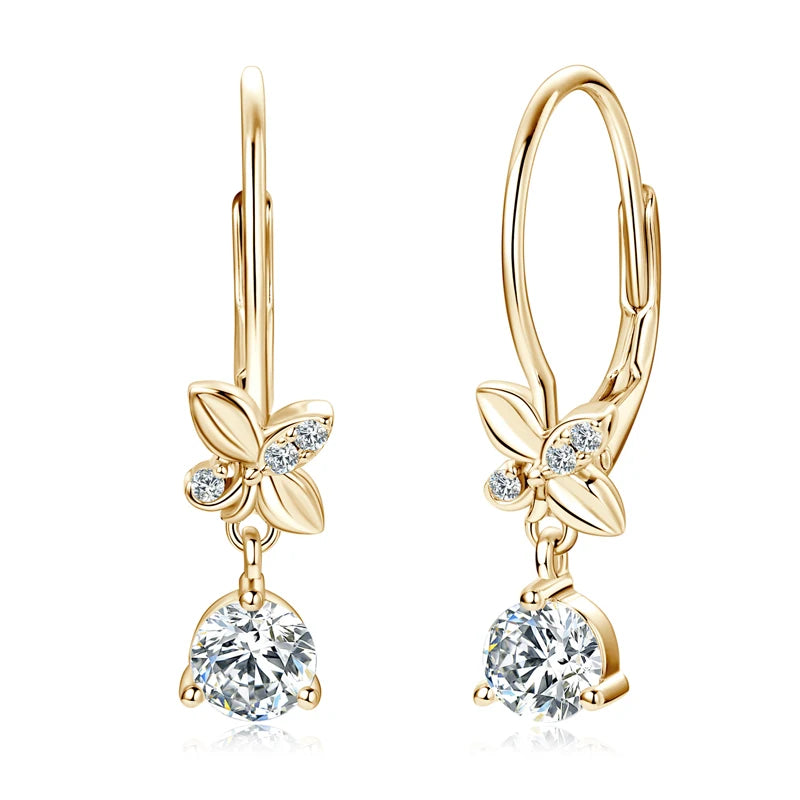 2024 Trend Real 925 Silver 5mm Round Moissanite Drop Clip Earrings for Women Four-leaf Clover Valentine Wedding Jewelry Gift
