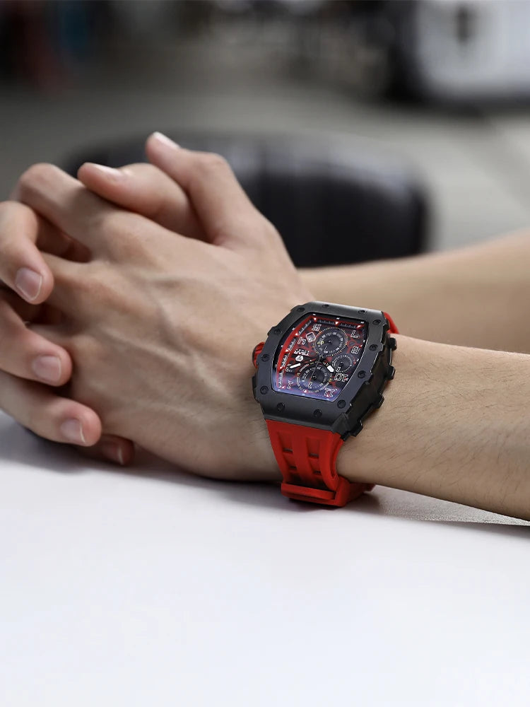 TSAR BOMBA Tonneau Watches for Men Sapphire Quartz Wristwatch Fashion Timepiece 5ATM Waterproof Clock Luxury Mens Watch