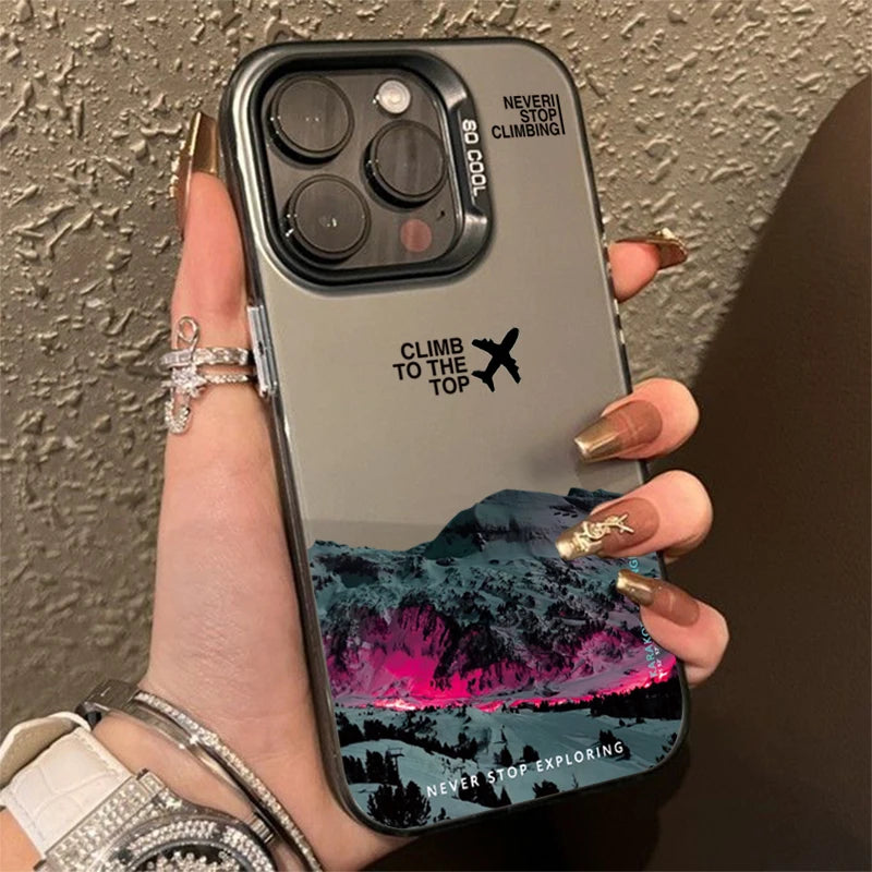 Mountain Peak Aircraft Phone Case for IPhone 16 14 15 11 12 13 Pro Max 16E 7 8 Plus SE 2 XR X XSMAX Shockproof Sunset IMD Cover