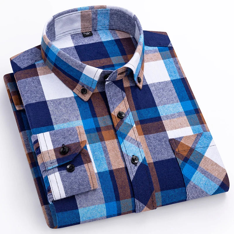plus size 8XL100%cotton sanding long-sleeve shirts for men slim fit casual plain shirt soft palid tops designer elegant clothes