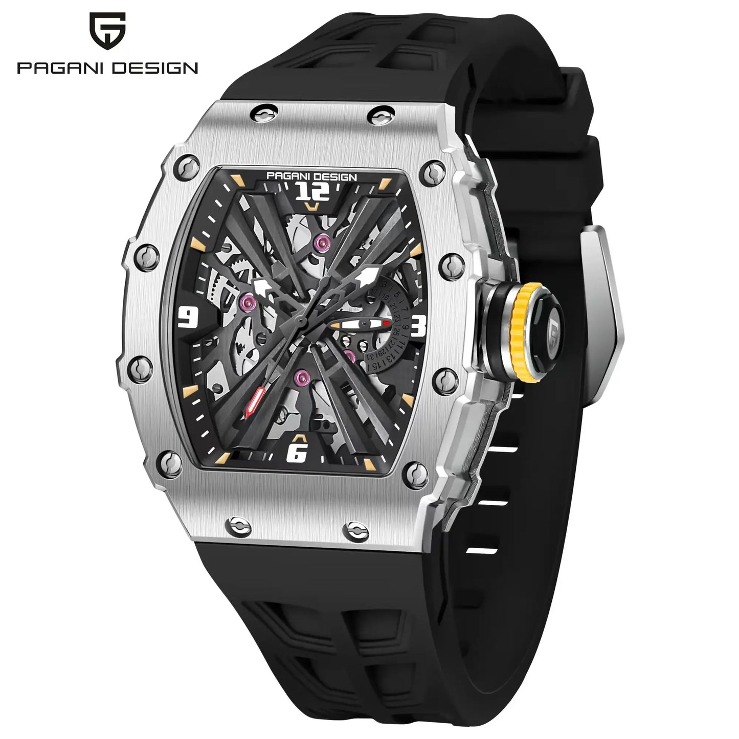 PAGANI DESIGN 2024 Luxury Mens Quartz Watches Barrel Shape Waterproof Wrist Watch For Men VH65 Silicone Luminous Sapphire Mirror