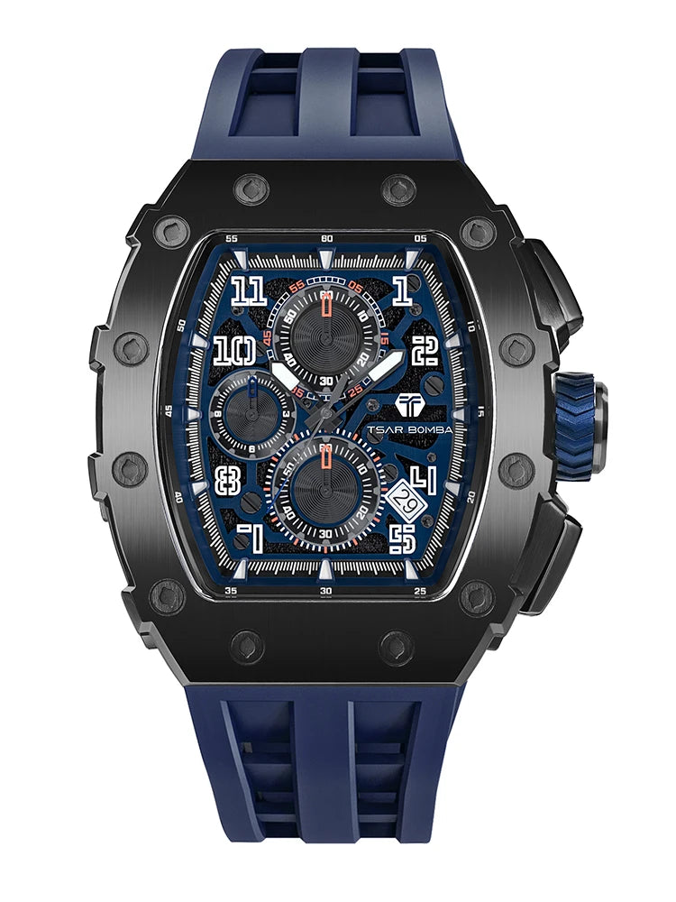 TSAR BOMBA Tonneau Watches for Men Sapphire Quartz Wristwatch Fashion Timepiece 5ATM Waterproof Clock Luxury Mens Watch
