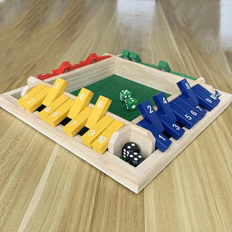 Deluxe Four Sided 10 Numbers Shut The Box Board Game Set Toy Dice Party Club Drinking Games for Adults Families