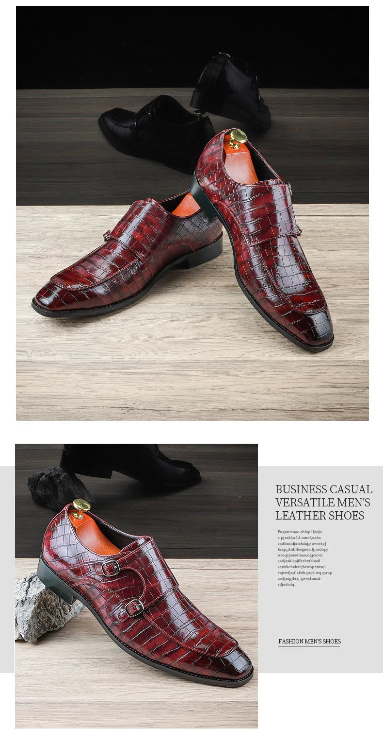 Luxury Men Dress Shoes Crocodile Grain Leather Shoes Men Buckle Casual Wedding Party Shoes High Quality Business Men Brogue Shoe