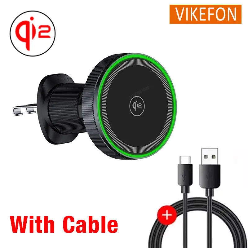 Qi2/Cooler Magnetic Wireless Car Charger LED Light Air Outlet Phone Holder for iPhone 16/15/14/13 Pro Max Fast Charging Station