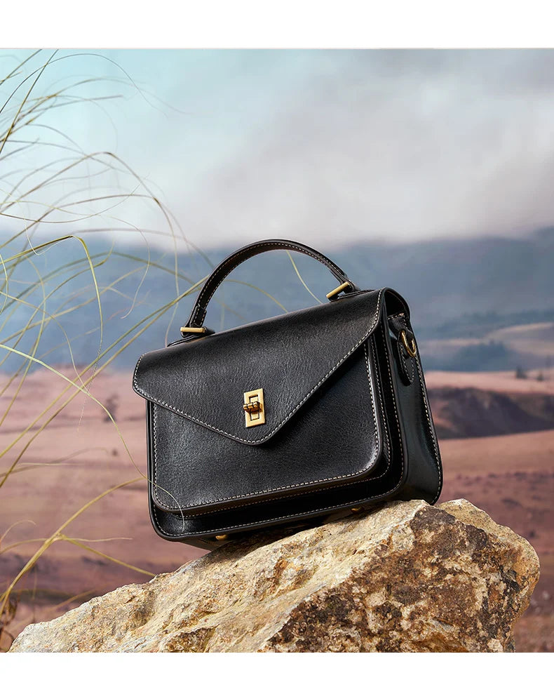 Genuine Leather Women luxury bag high quality Simple vintage Fashion Postman handbags ladies 2025 shoulder green small bag