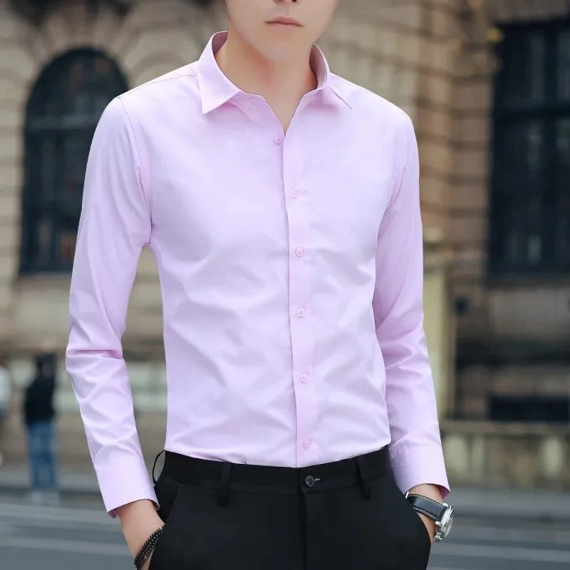 Trendy Long Sleeve White Shirt For Men Autumn Fashion Slimming Business Casual Korean Style Professional Attire