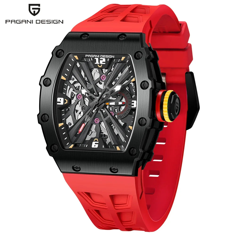 PAGANI DESIGN 2024 Luxury Mens Quartz Watches Barrel Shape Waterproof Wrist Watch For Men VH65 Silicone Luminous Sapphire Mirror