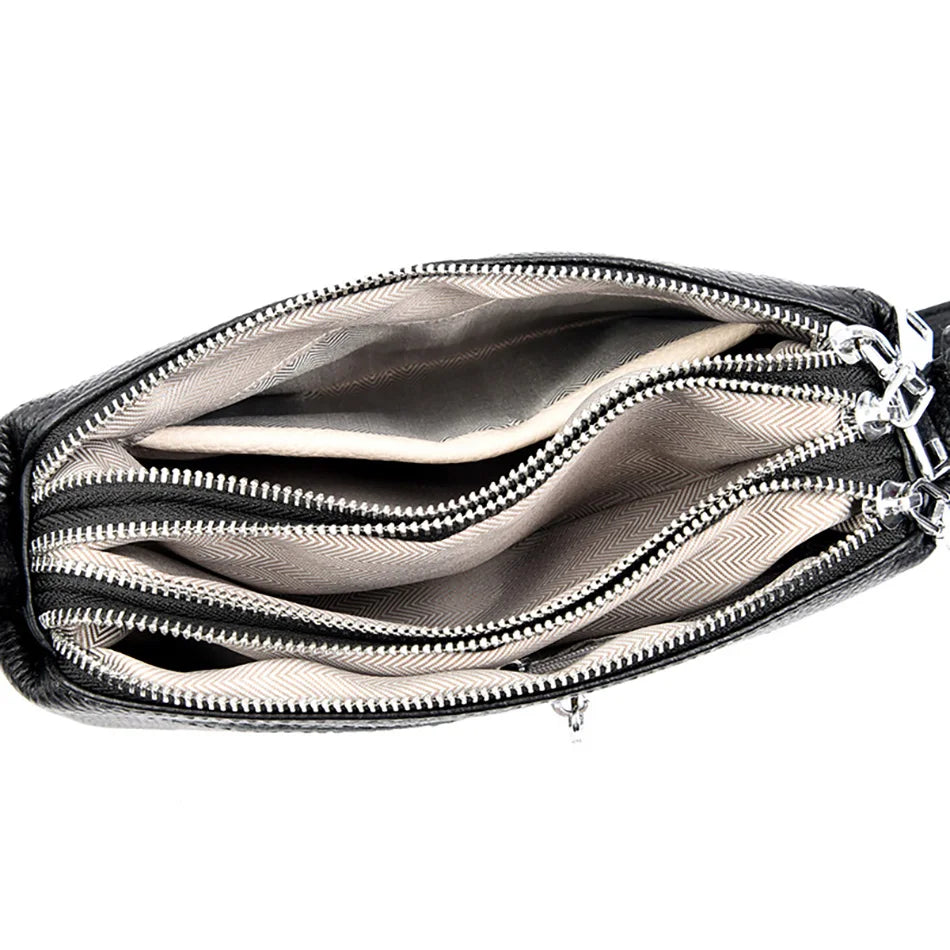 2024 New Women's Shoulder Bag 100% Genuine Leather Female Crossbody Bags Girl Tote Bolsas Three Layer Large Capacity Wallet Sac