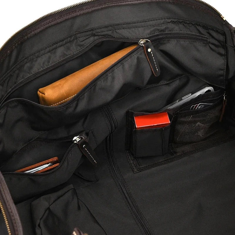 Crazy Horse Leather Folding Suit Bag Man Business Travel Bag With Shoe Pocket Clothes Cover Luggage Duffel Bag Man Bag For Suits