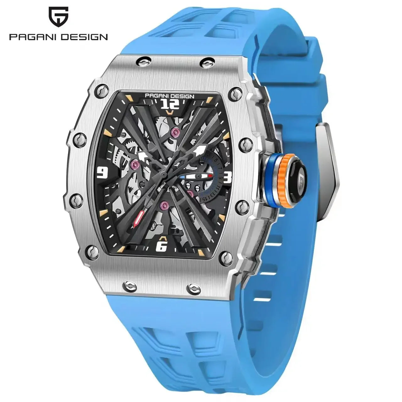 PAGANI DESIGN 2024 Luxury Mens Quartz Watches Barrel Shape Waterproof Wrist Watch For Men VH65 Silicone Luminous Sapphire Mirror