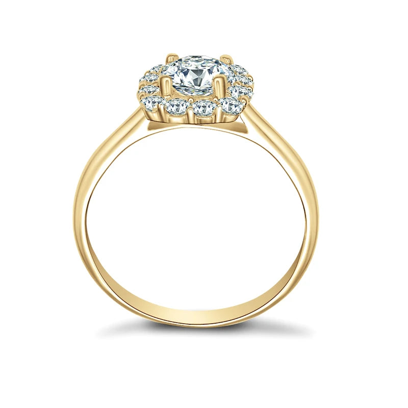 Lnngy Pure 10K Yellow Gold Rings Round Cut 6mm 0.8ct Moissanite Halo Engagement Ring for Women Ladies Charm Jewelry Gift