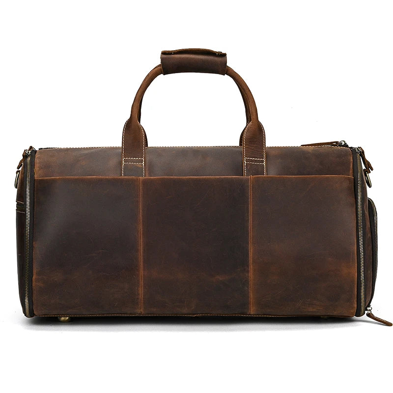 Crazy Horse Leather Folding Suit Bag Man Business Travel Bag With Shoe Pocket Clothes Cover Luggage Duffel Bag Man Bag For Suits