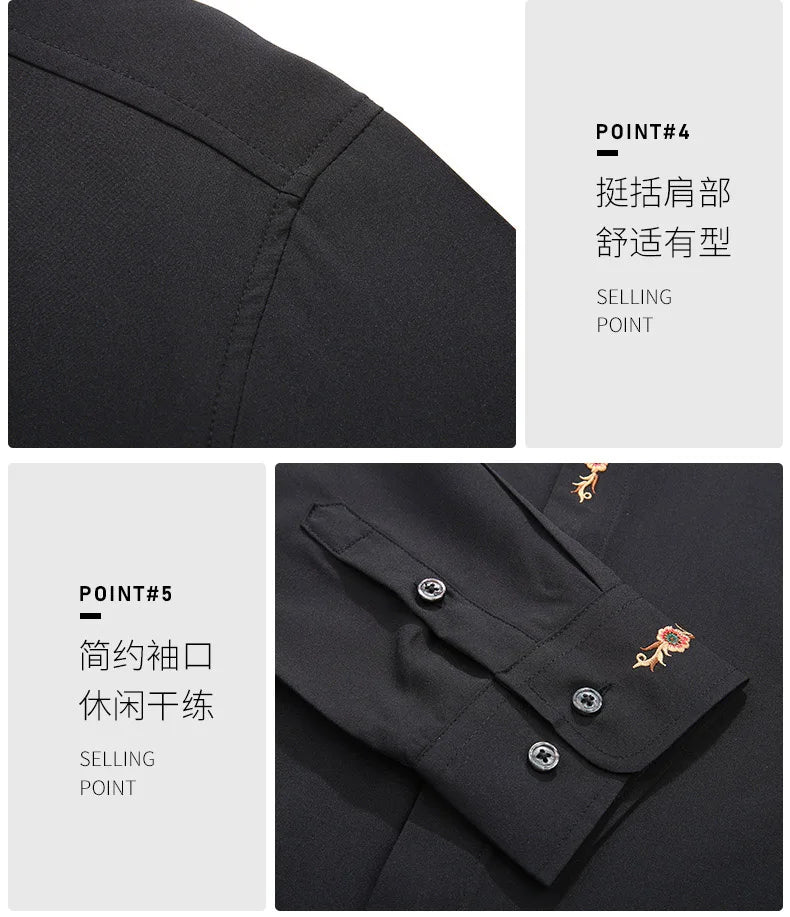 New Autumn Men's Long Sleeve Shirt Plus Size 7XL 8XL 10XL 12XL Embroidered Business Dress Loose Casual Elasticity Blouse Clothes