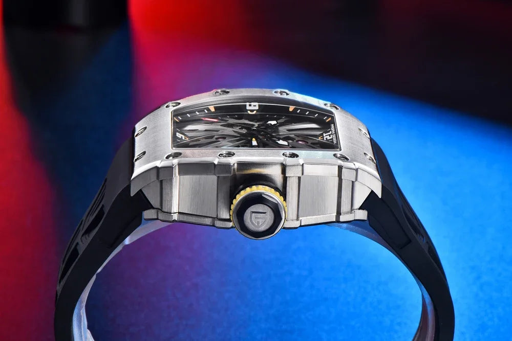 PAGANI DESIGN 2024 Luxury Mens Quartz Watches Barrel Shape Waterproof Wrist Watch For Men VH65 Silicone Luminous Sapphire Mirror