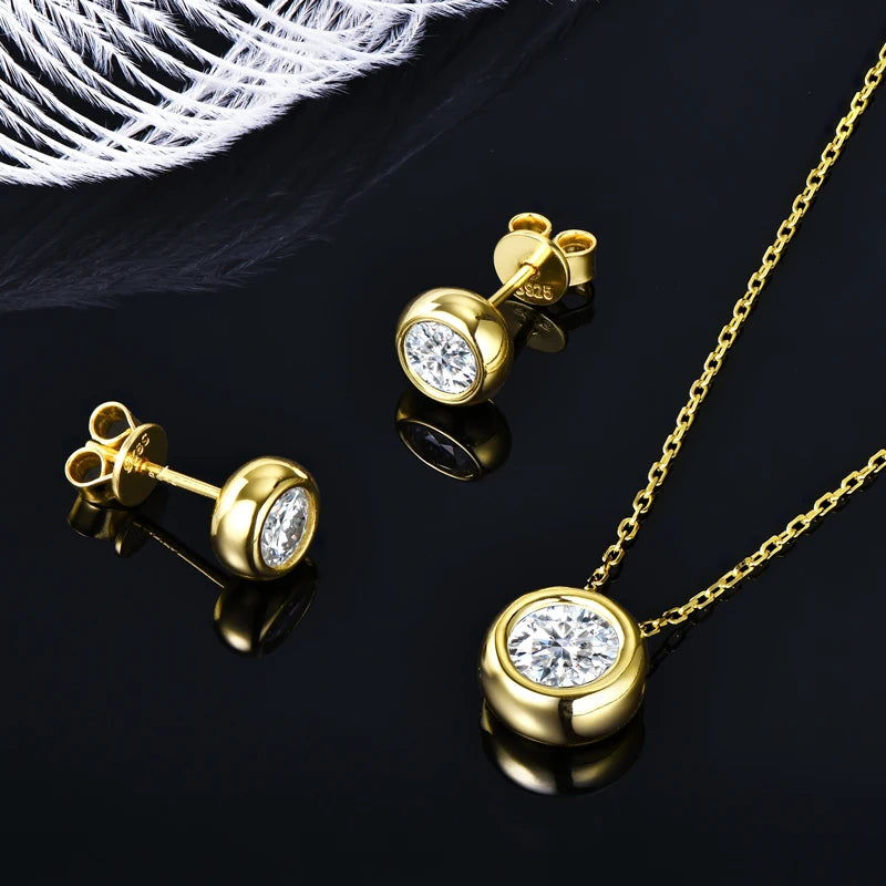 Classic 3.0cttw. D Round Moissanite Pendant Necklace Earrings Set for Women Couples Men s925 Silver Jewelry Sets GRA Certificate