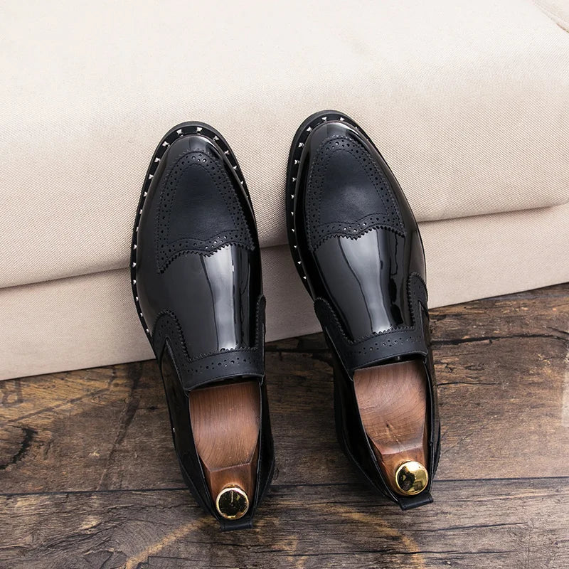 Fashionable Formal Men Shoes Lightweight Outdoor Loafers Thick Soled Wear-resistant Leather Shoes Black Gold andSilverSizes38-48