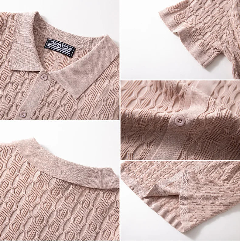 Men Solid Shirt Turn Down Collar Shirt Business Short Sleeve Blouses Knitted Single Breasted Loose Button Summer Cardigan