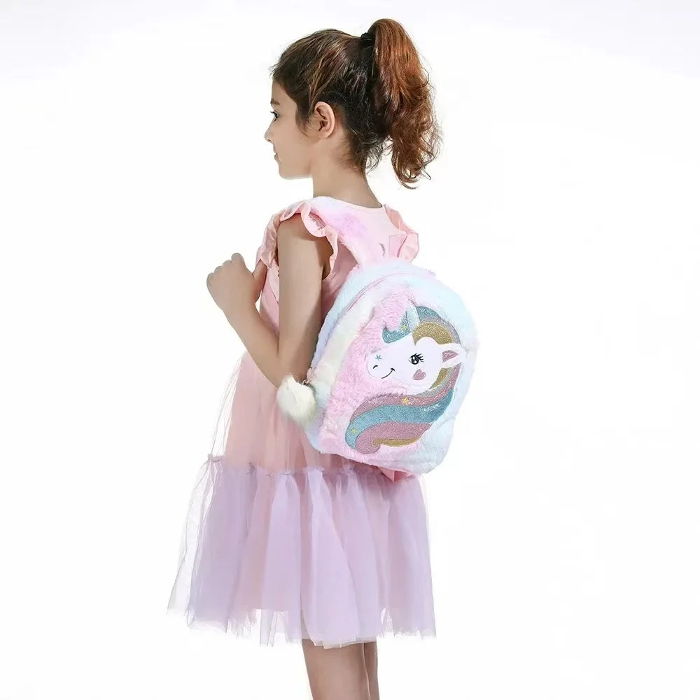 Kids Backpack Kids School Bag Fashion Large Capacity Children Girls Unicorn Plush Tie-Dye Bag Mochila