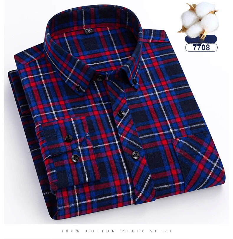plus size 8XL100%cotton sanding long-sleeve shirts for men slim fit casual plain shirt soft palid tops designer elegant clothes