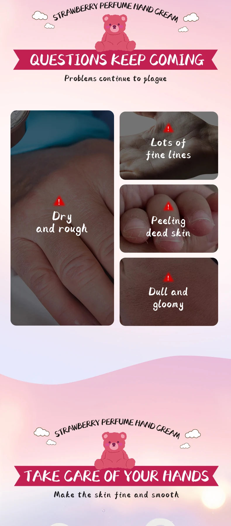 SADOER Strawberry Perfume Hand Cream Moisturizing Nourishing Anti Wrinkles Hydrating Cute Cartoon Hands Skin Care Prodcuts