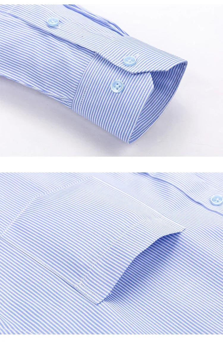 Men's Long Sleeved Shirt Business Casual Classic Plaid Striped Checked Purple Blue Male Social Dress Shirts for Man Button Shirt