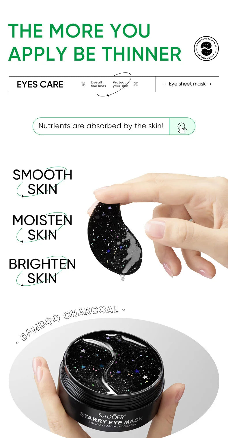 60pcs SADOER Rose Starry Collagen Eye Mask Anti Dark Circles Remove Eyes Bags Moisturizing Firming Eye Patches Eyes Skin Care