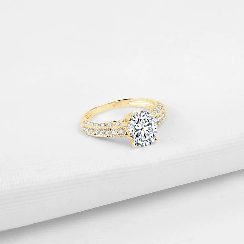 Lnngy 2.0 Carat Oval Cut Moissanite Engagement Ring With Certificate 10K Solid Yellow Gold Ring for Wedding Valentine's Day Gift