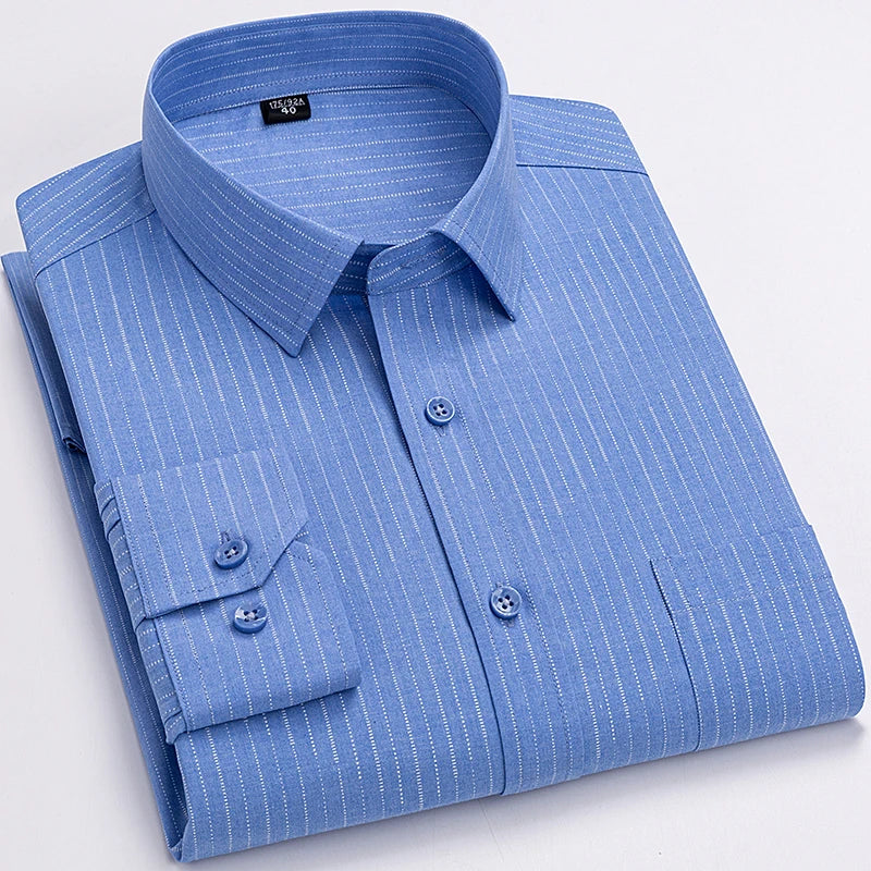 High Quality Men's Shirts Spring Autumn Long Sleeve Wrinkle Resistant Non Ironing Stripe Man Clothing Big Size 5XL 6XL 7XL