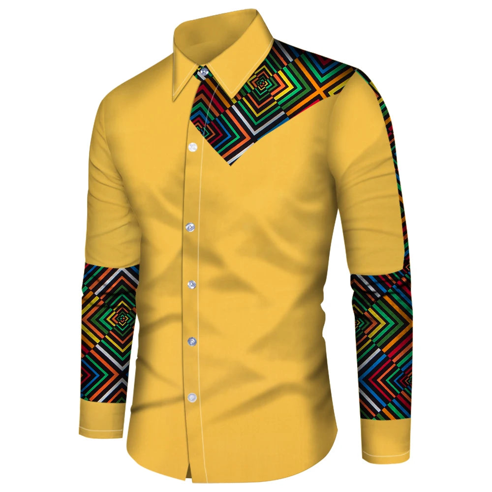 Men's Long Sleeve Shirt Casual Fashion 3D Design Vintage Printed Shirt Men's Flap Collar Shirt Long Sleeve Top