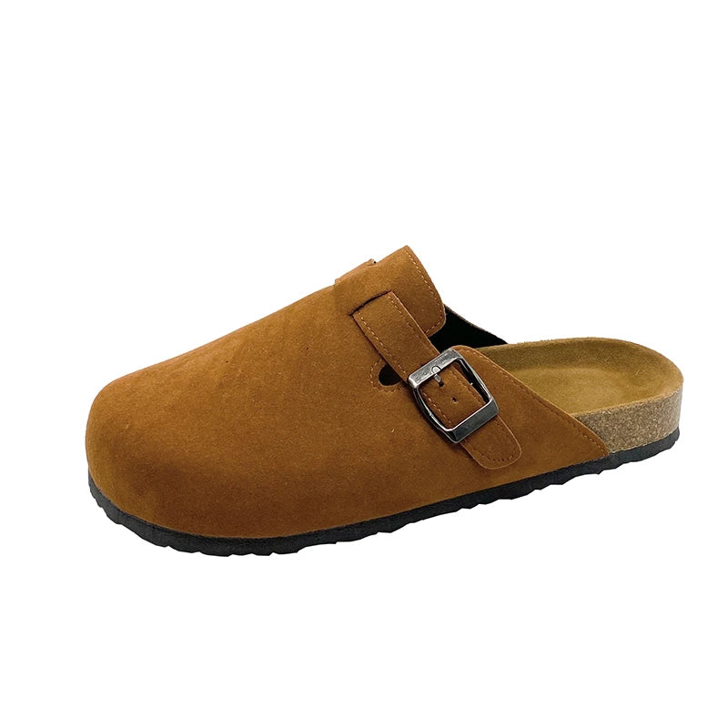 Classic Fashion Women's Suede Mules Slippers Men Clogs Cork Insole Sandals with Arch Support Outdoor Beach Slides Home Shoes