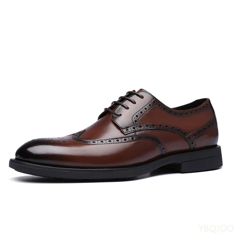2025 New Handcrafted Mens Oxford Shoes Business Formal Classic Shoes Man Genuine Calfskin Leather Brogue Dress Shoes Homme