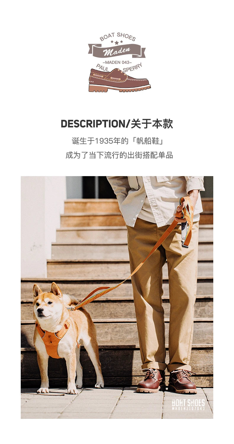 Maden 2023 New Men's Fashion Retro Low-top British Style Work Shoes Casual Leather Breathable Boat Shoes 44 Size