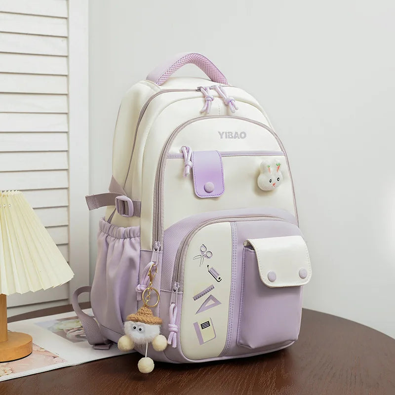 Cute rabbit children school backpack for teenage girls Fashionable splicing color contrast fresh lady knapsack kids schoolbags