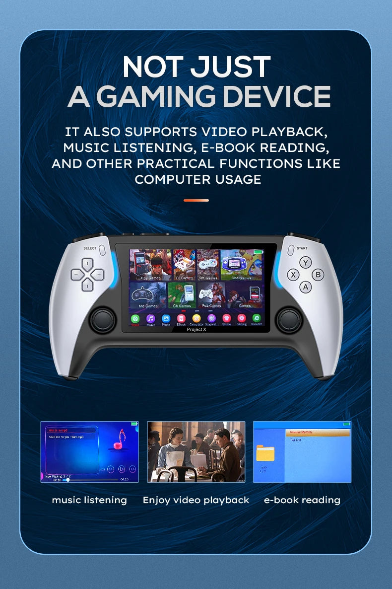 NEW Project X Portable Pocket Video Game Console 128G 40000+ Games 4.3” IPS Screen Support PS1 Retro Gaming Dual Speaker Stereo