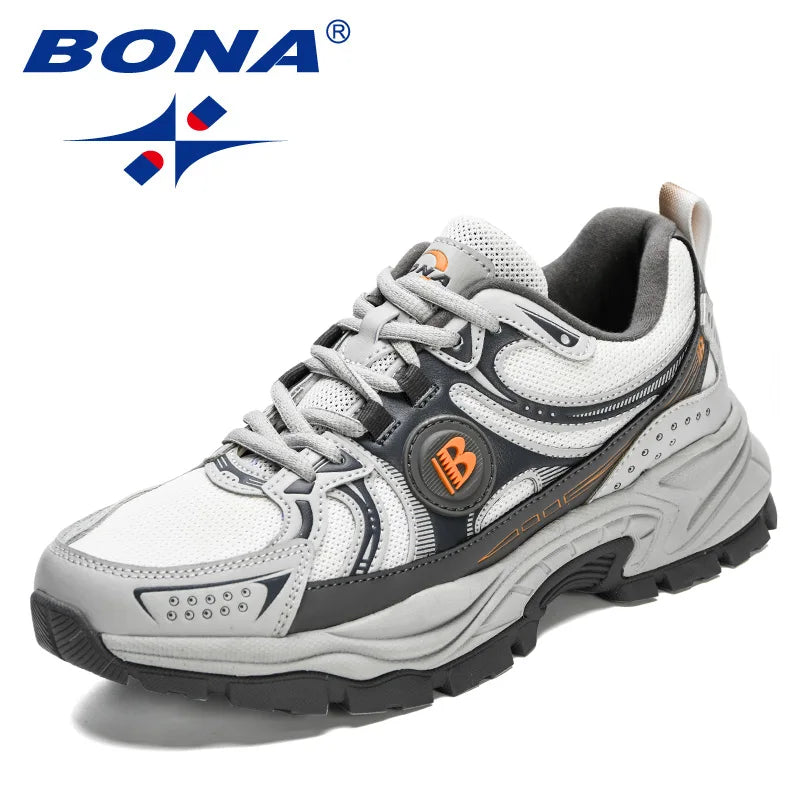 BONA New Designers Action Leather Mesh Jogging Shoes Men Breathable Running Shoes Walking Sports Sneakers Athletic Trainers