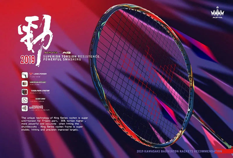 Kawasaki KING K9 4U Badminton Racket Professional T-Join Power All-around Speed&Attack Kawasaki Badminton Racket