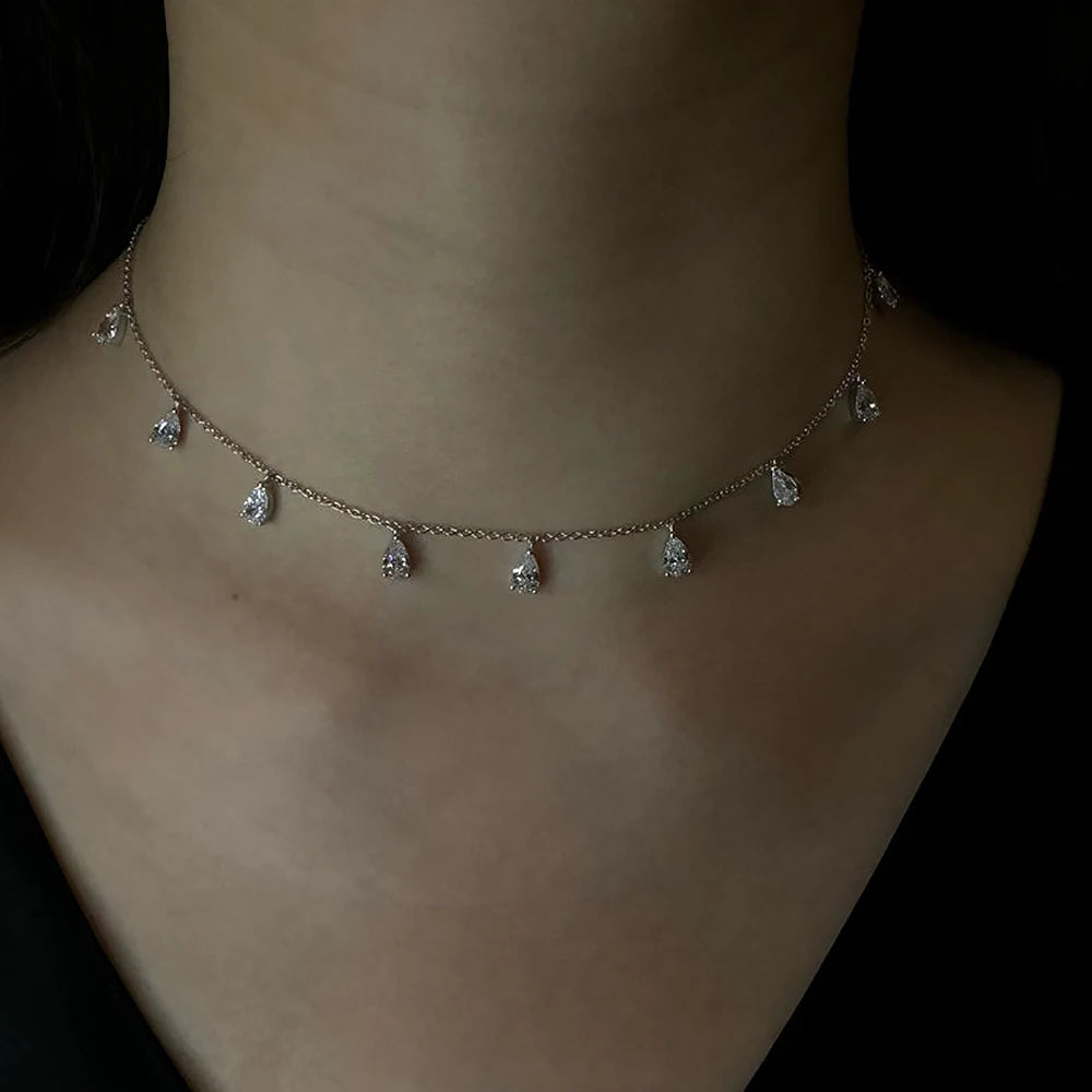 GRA Certified 0.5carat Pear Cut Moissanite Diamond Necklaces for Women 925 Sterling Silver Neck Chain Waterdrop Shape Choker