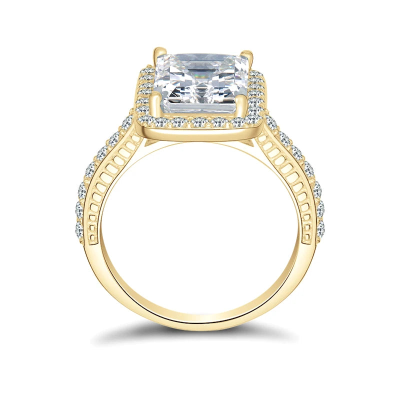 Lnngy Certified Princess Cut Moissanite Ring For Couples Lovers' 10K Solid Gold Engagement Halo Ring Lab Created Diamond Jewelry