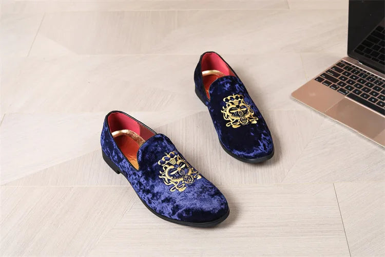 Luxury Suede Leather Shoes Men Big Size Wedding Dress Shoes designer Embroidery Loafers High Quality Oxford Men Flat Party Shoes