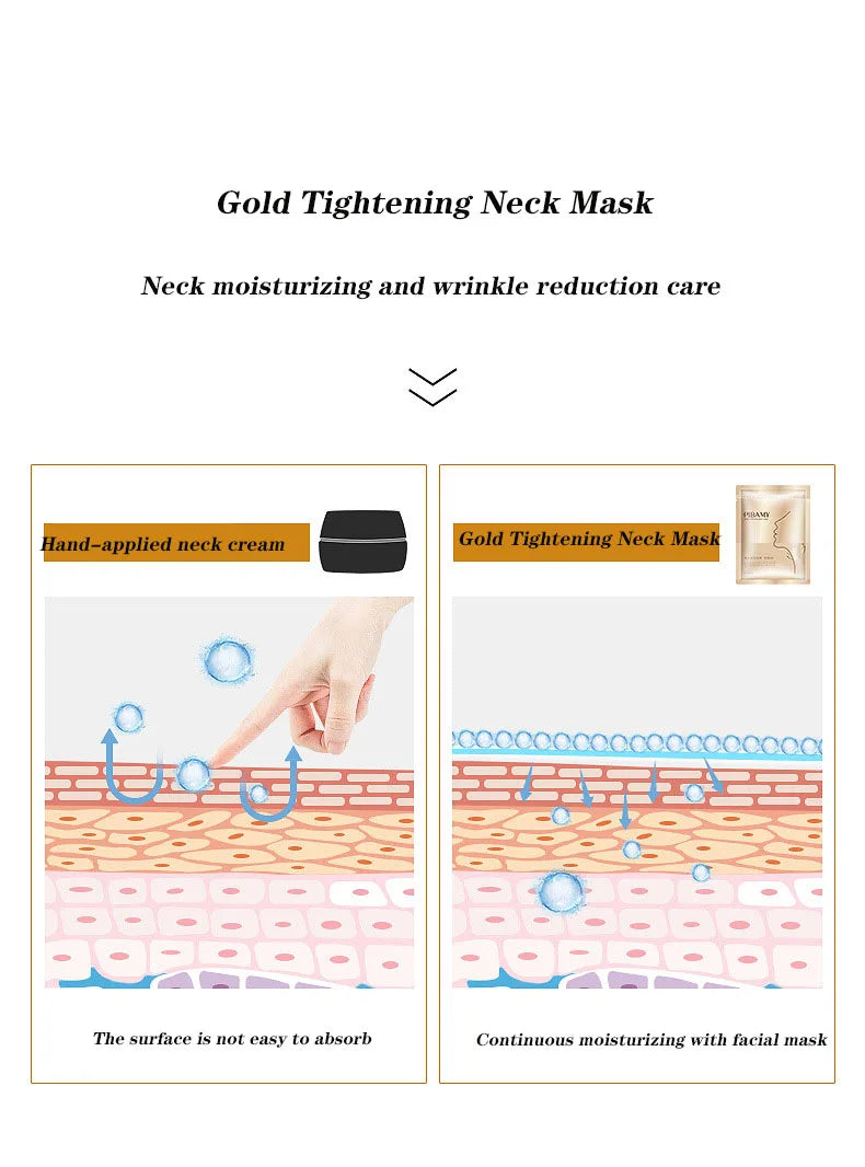 10pcs Gold Firming Neck Mask Moisturizing Nourishing Brightening Hydrating Neck skincare Masks Beauty Necks Skin Care Products