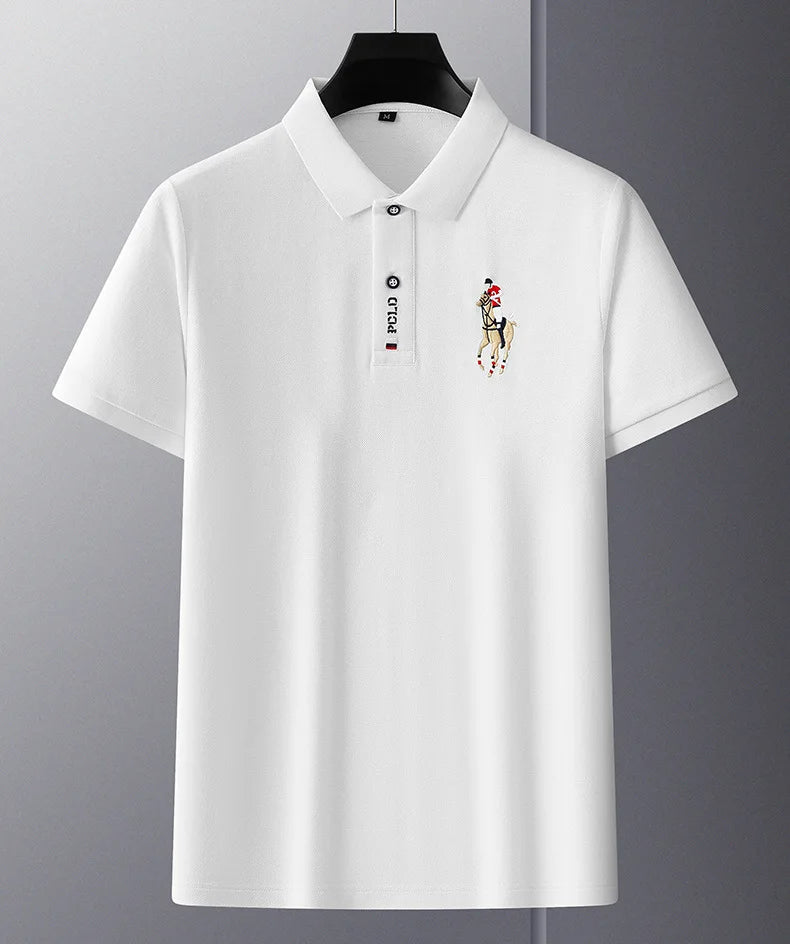 Brand Embroidered Men's Pure Cotton Popsicle Cotton Short Sleeved Polo Shirt Summer New Business Casual Breathable Men's Top 4xl