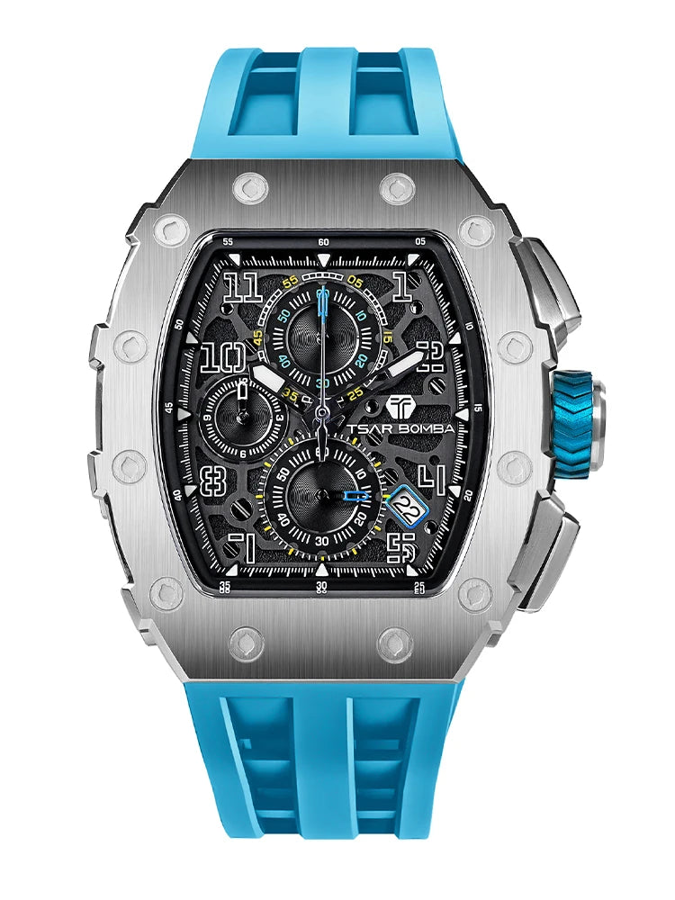 TSAR BOMBA Tonneau Watches for Men Sapphire Quartz Wristwatch Fashion Timepiece 5ATM Waterproof Clock Luxury Mens Watch
